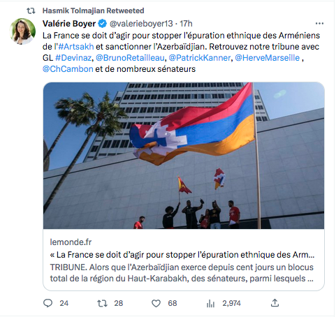 armenews_NAM's tweet photo. Valérie Boyer : la France se doit d'agir: La France se doit d'agir pour stopper l'épuration ethnique des Arméniens de l'#Artsakh et sanctionner l'Azerbaïdjian. Retrouvez notre tribune avec GL #Devinaz, @BrunoRetailleau, @PatrickKanner, @HerveMarseille ,… https://t.co/7o6tr2YJKX https://t.co/gisvandjf0
