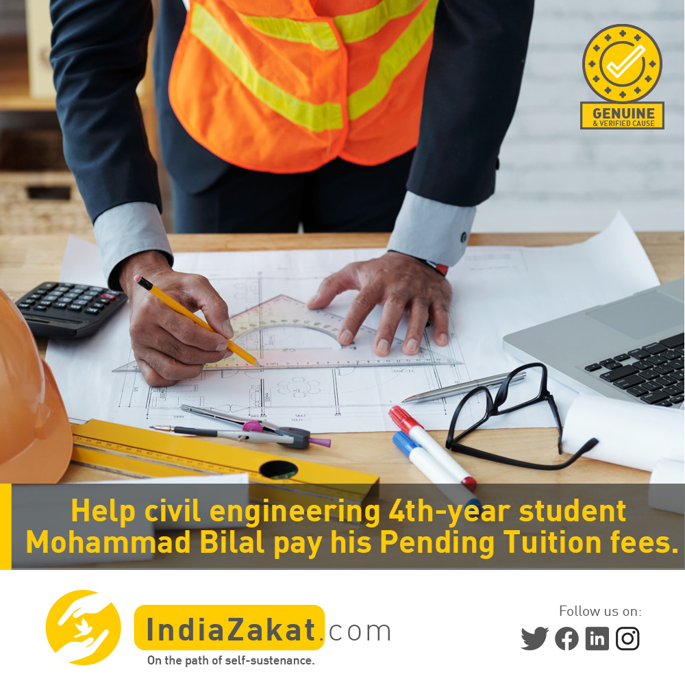 Brother Bilal is in Civil Engineering at Secab Institute of Engineering and Technology, Bijapur. He does part-time jobs to feed his family &amp; there is no one in the family who earns. Whatever money he earns is spent on household expenses. 

Donate today at indiazakat.com/campaign/11675