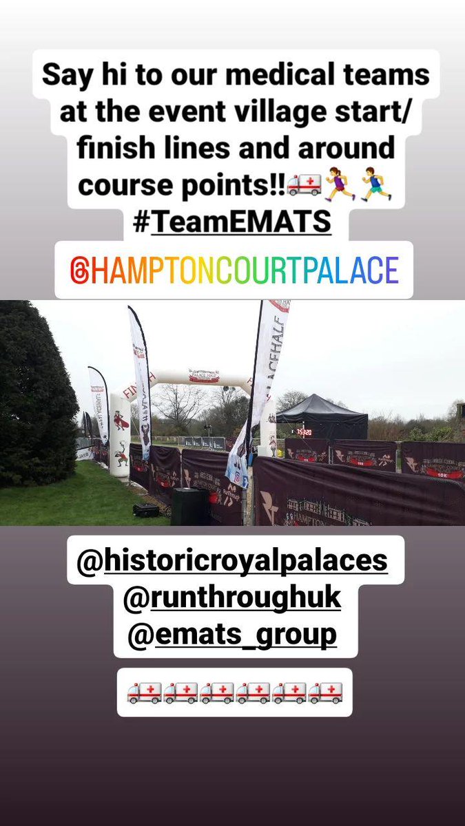 EMATS999's tweet photo. Join #TeamEMATS @RunThroughUK as we brave the elements this rainy morning at @hamptoncourtpalace Half Marathon!
We wish all runners a safe and fun time! Should you need medical attention we have staff all over the course to assist all the runners and spectators.
🚑
#palacehalf https://t.co/jVY6rA5hsN