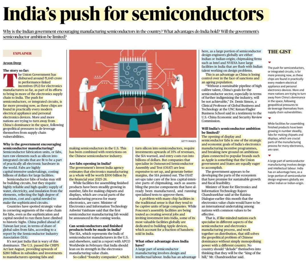 imRavikantYadav's tweet photo. 'India's push for Semiconductors'
: Reasons,policies,global manufacturers &
More info..
#India #China #USA #Taiwan #SouthKorea #Japan
#Semiconductor #IntegratedChips #Chips #Foundry #mobile #electronics #TMSC #foxconn #Apple #technology
#UPSC #UPSC2023
Source: TH https://t.co/gspw3BgAHk