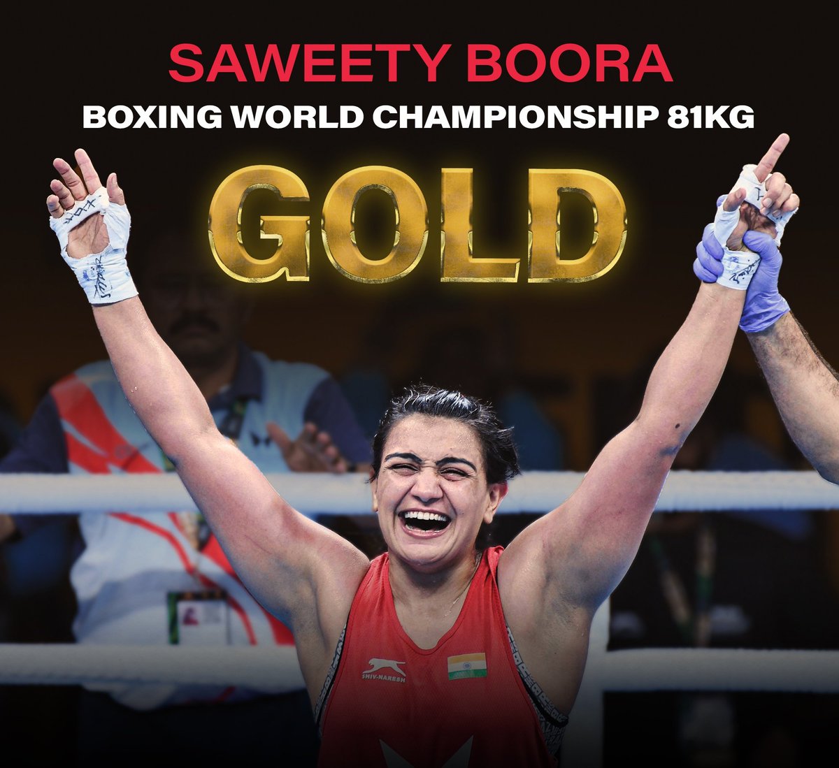 IncomeTaxIndia's tweet photo. Income Tax Department proudly congratulates Ms. @saweetyboora for winning Gold Medal in the 81 kg category at Women’s World Boxing Championship 2023 in New Delhi. 

Ms. Saweety is posted as Inspector in the Pr. CCIT Region, Delhi. @incometaxdelhi https://t.co/5rS0EtISl1