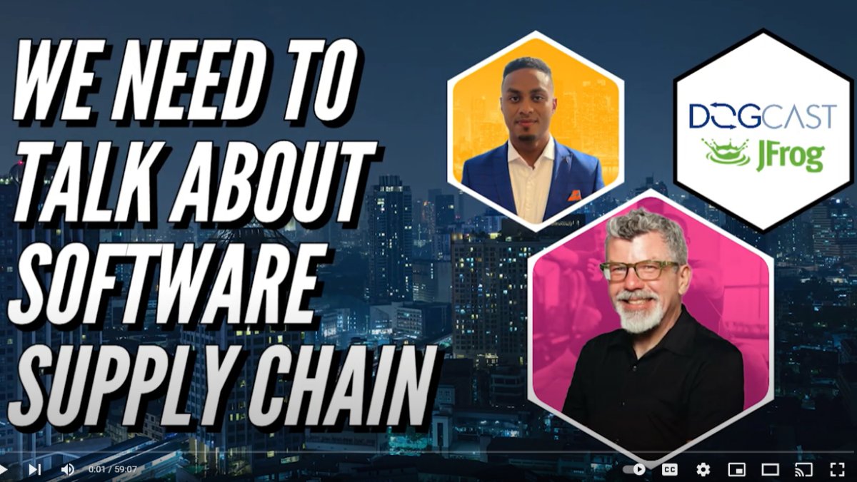 Chris_Kokh's tweet photo. The North American DevOps #NADOG interviewed @Bill Manning of @JFrog on the all-important topic of the #SoftwareSupplyChain."  #DOGCAST Group #security #devops #devsecops #jfrogadvancedsecurity #jfrogplatform #vulnerabilities https://t.co/0l7BSMf9l4 https://t.co/qn76UVGCa7