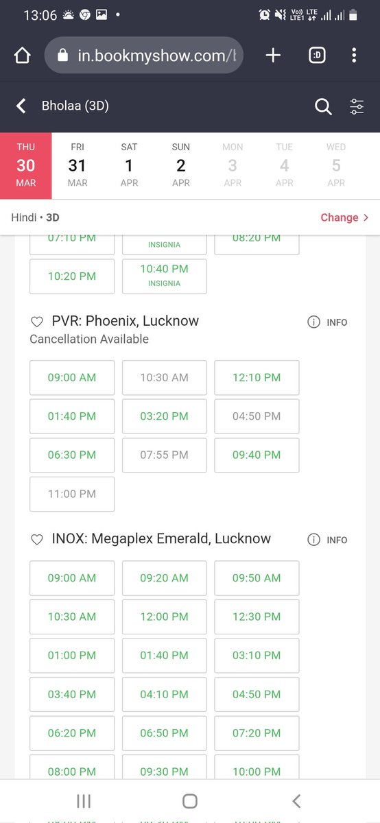 amit501873's tweet photo. shows khulte hi sold out.amazing response to #Bholaa  #AjayDevgan in lucknow 🔥🔥
#AjayDevgn #Tabu 
#Pathaan #BholaaOn30thMarch 
#bholain3d 
#BholaaAdvanceBookings https://t.co/5MqNPGL9I3