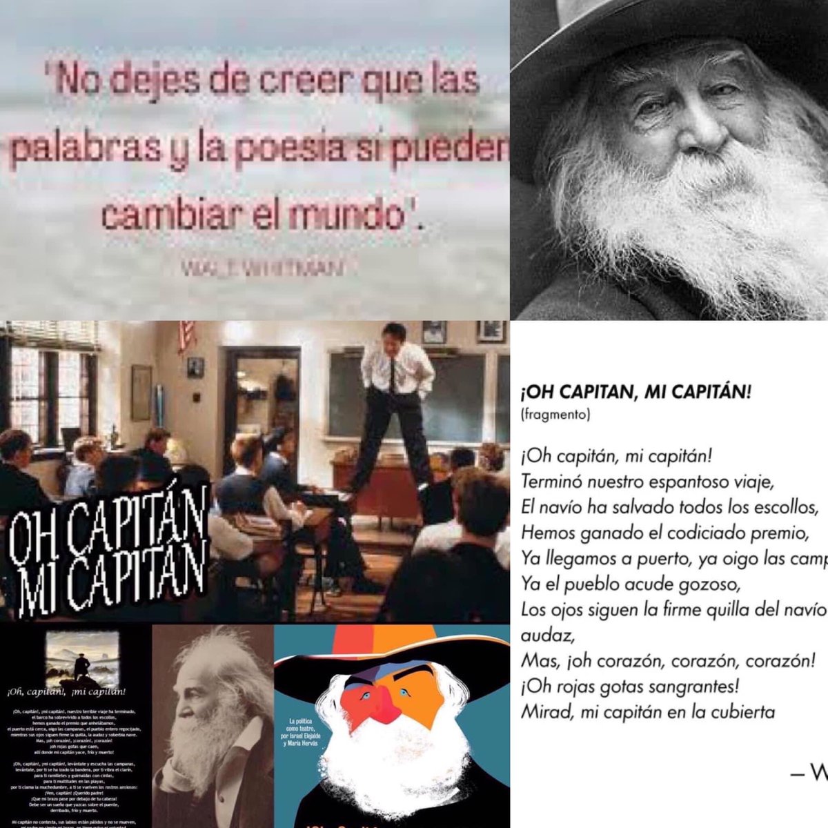 CulturaCcoo's tweet photo. EL POETA DLA LIBERTAD 
!Oh Capitán, mi Capitán!

“No dejes de CREER 
q las PALABRAS 
y la POESÍA 
PUEDEN CAMBIAR EL MUNDO”

“Aprovecha el día
No dejes que termine 
sin haber crecido un poco
sin haber alimentado tus sueños”

-Walt Whitman

📕#TalDíaComoHoy nos dejaba el poeta https://t.co/jEolJRuLqv