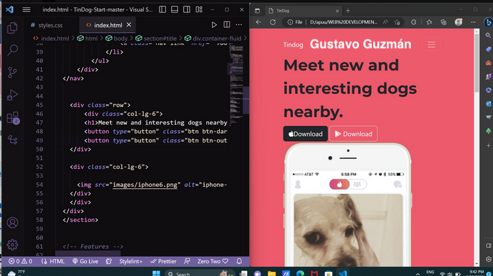 GustavoGuzmanSe's tweet photo. Gustavo Guzmán Day 34 of #100DaysOfCode 👩💻
Styled the tindog website using Bootstrap.
#100DaysofCodeLW3 #programming #coding #Python #Java #javascript #code #coder #100DaysOfCode #CodeNewbie #KnowProgram #javascript https://t.co/XSEqMog9tc