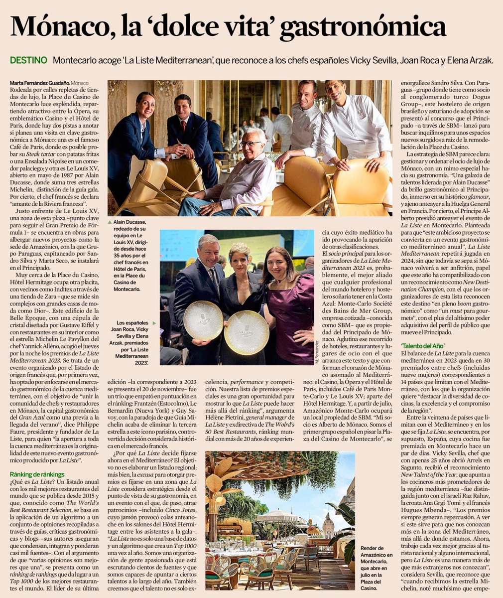#Mónaco , la “ dolce vita “gastronómica … #LaListeMediterranean #VickySevilla #ElenaArzak #JoanRoca … <a href="/Arrelssagunt/">Arrels Restaurant</a> <a href="/ArzakRestaurant/">Arzak</a> <a href="/CanRocaCeller/">El Celler de Can Roca</a> <a href="/CellerRocaBBVA/">CellerRocaBBVA</a> <a href="/expansioncom/">expansioncom</a> by <a href="/mfguada/">Marta Fdez Guadaño</a>