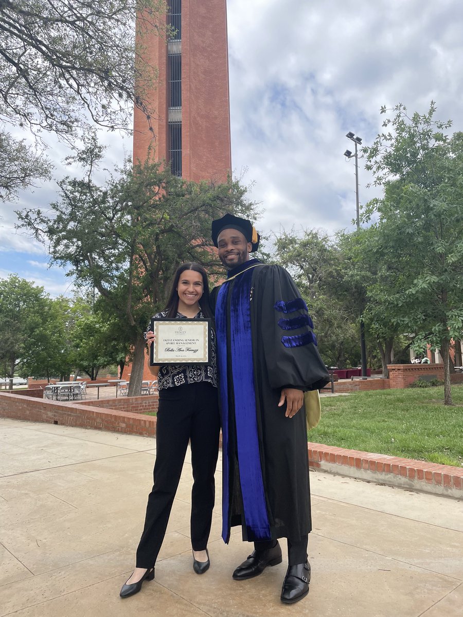 So proud of <a href="/BellaFerruzzi/">Bella Ferruzzi</a>, this year’s Outstanding Senior in Sport Management. Sad I had to miss <a href="/Trinity_U/">Trinity University</a>’s Honors Convocation, but thrilled Dr. <a href="/B_Crooms/">Brandon Crooms, PhD</a> was there to represent #TUSPMT. Congrats, Bella!! And thank you for being a great role model for your peers.