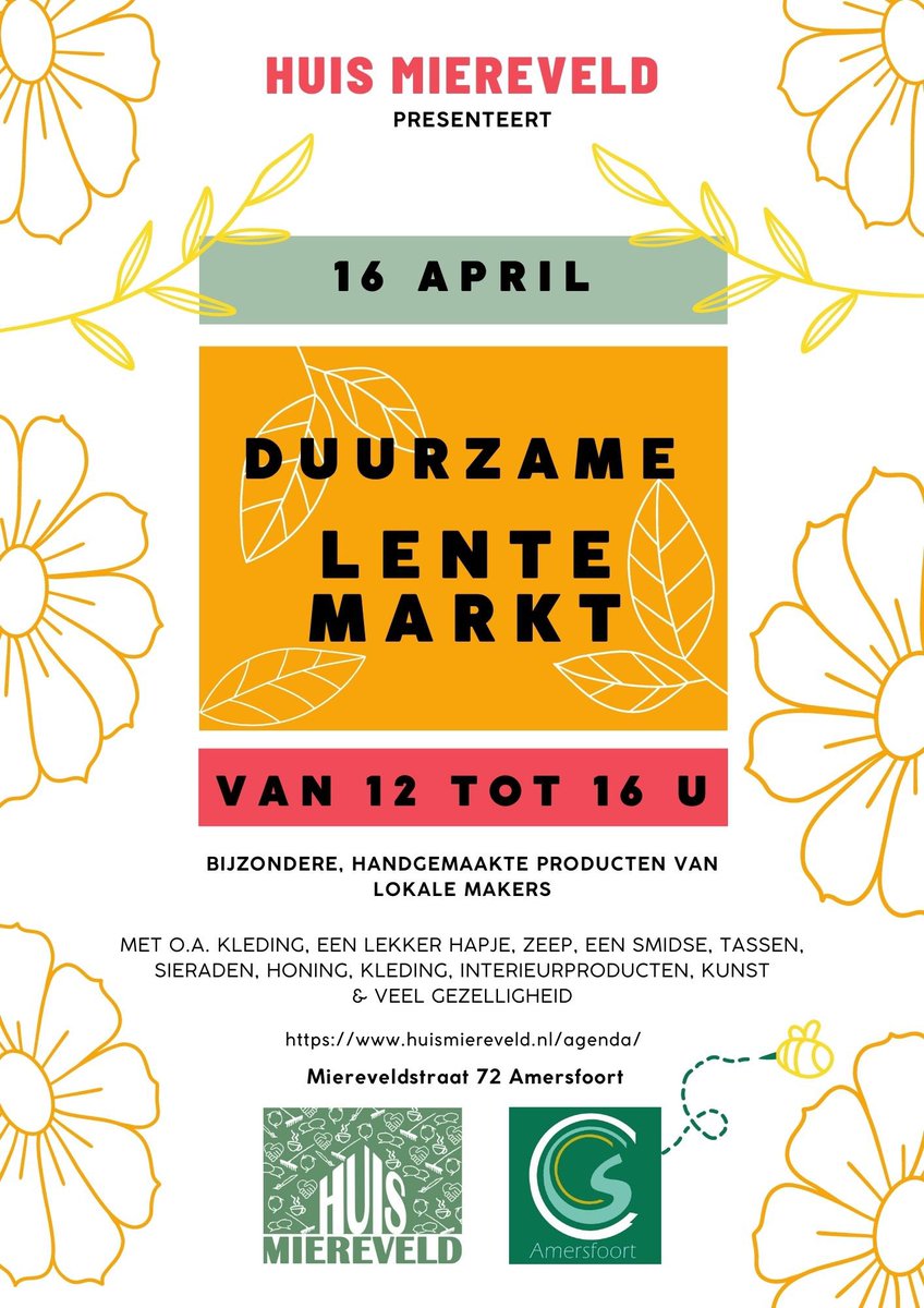 WOODYOURECYCLE's tweet photo. Save the date: zondag 16 april! Lokale makers en duurzame cadeautjes of # lekkernijen. In de tuin bij Huis Miereveld hebben we ook van alles te zien. Een smidse, uitleg over de bijen.. Kom gezellig buurten! #duurzamelentemarkt #huismiereveld #lokalemakers #amersfoortzuid https://t.co/w3DA8H6uo1