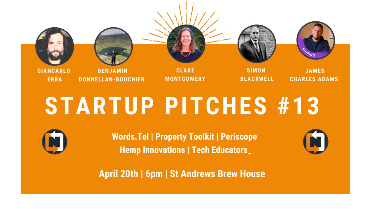 Startup Pitches #13 - WE ARE BACK 

We have 5 pitches on 20th April <a href="/standrewbrewhse/">St Andrews Brew Hse</a>

🔎 Words.Tel 
⚙️ Property Toolkit
🧘‍♀️ Periscope
🌿 Hemp Innovations
🧑‍💻 Tech Educators_ 

Join us

meetup.com/syncnorwich/ev…