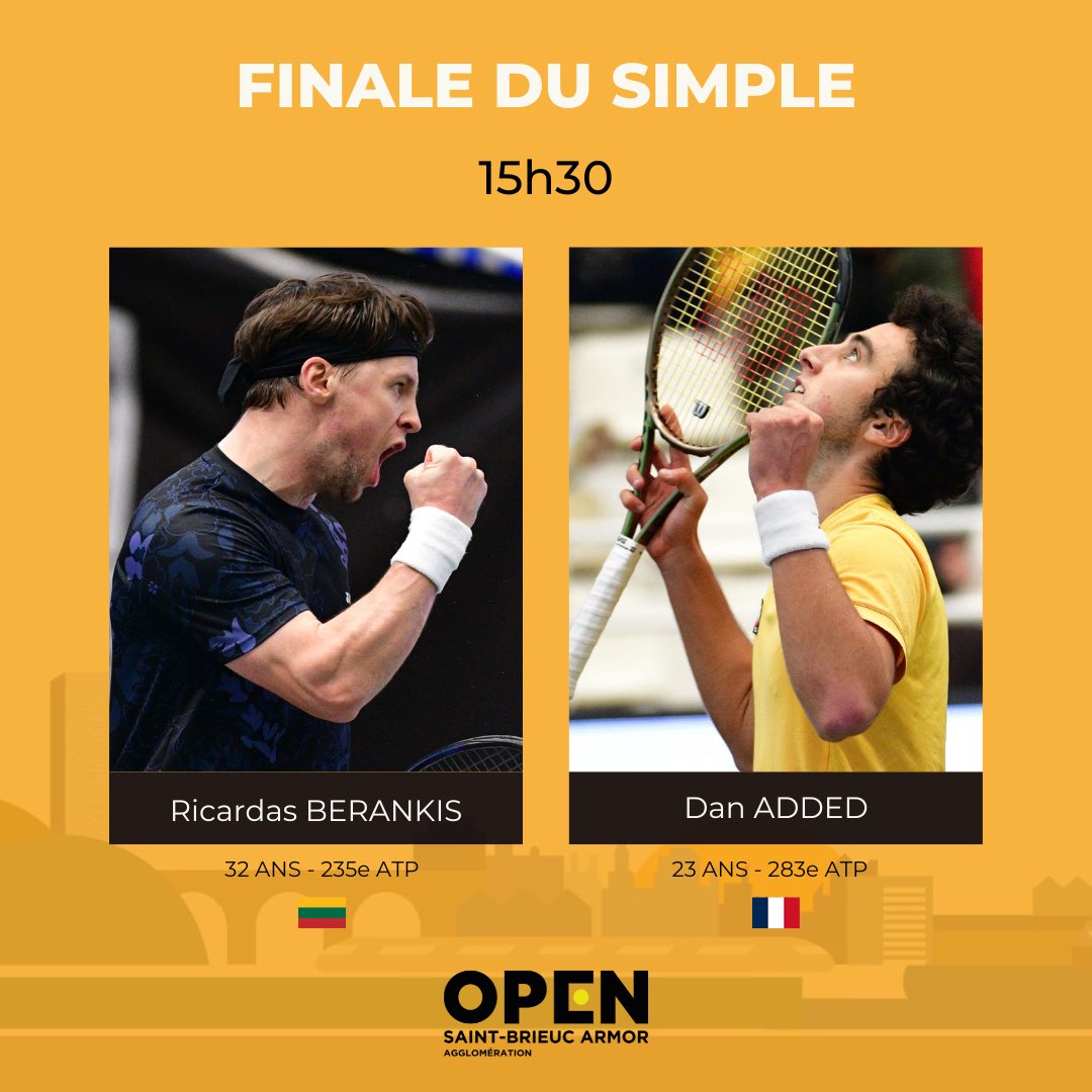 💥 𝗝𝗢𝗨𝗥 𝗗𝗘 𝗙𝗜𝗡𝗔𝗟𝗘 💥
Qui de Ricardas BERANKIS 🇱🇹 ou de  Dan ADDED 🇫🇷 remportera l'Open Saint-Brieuc Armor Agglomération 2023 ?
👉 Réponse à partir de 1️⃣5️⃣H3️⃣0️⃣
👉 Billetterie sur opensaintbrieuc.bzh
 
#opensaintbrieuc