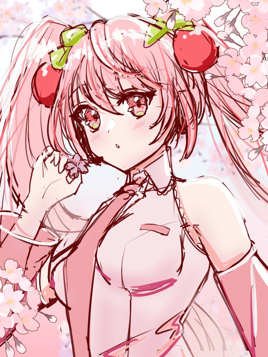 初音ミク ,桜ミク 「今年の桜ミク描き始めました #WIP #桜ミク」|餅田いずみ⭐️ご依頼受付中のイラスト