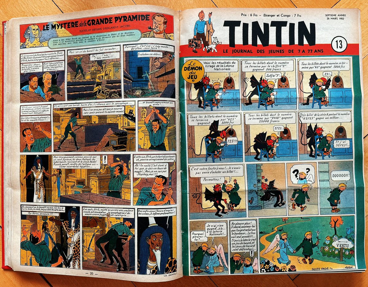 fabmull's tweet photo. 2️⃣6️⃣  0️⃣3️⃣  1️⃣9️⃣5️⃣2️⃣, 

71 ans aujourd’hui 😬

7ème année de l’édition belge du «Journal de Tintin», 13ème numéro de l’année avec un dessin d’HERGÉ en couverture …

Sur la gauche, la derniere page de la semaine précédente avec Blake et Mortimer

Collection personnelle 🫣🫣🫣 https://t.co/8338RqPoIY