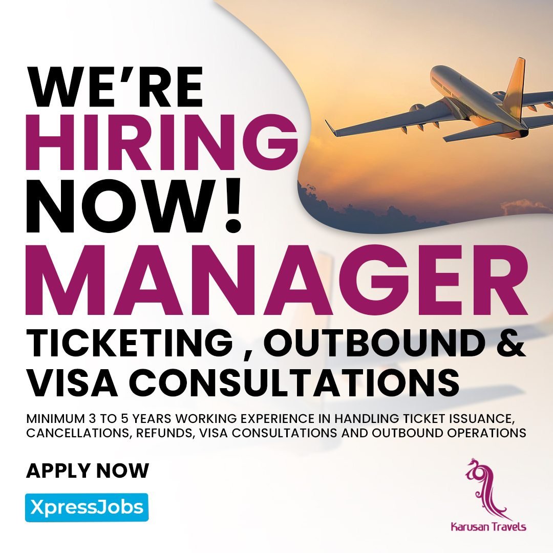 xpress_jobs's tweet photo. Jobs at Karusan Travels
Details/Apply: https://t.co/yQtm0zByEJ
.
#XpressJobs #jobs #Vacancy #recruitment #apply #newjob #manager #ticketing #outbond
#visaconsultations #management #business #forex #hiphop #work #artist #luxury #ceo #producer #entrepreneur #hiring #Applynow https://t.co/P7uhQySszu