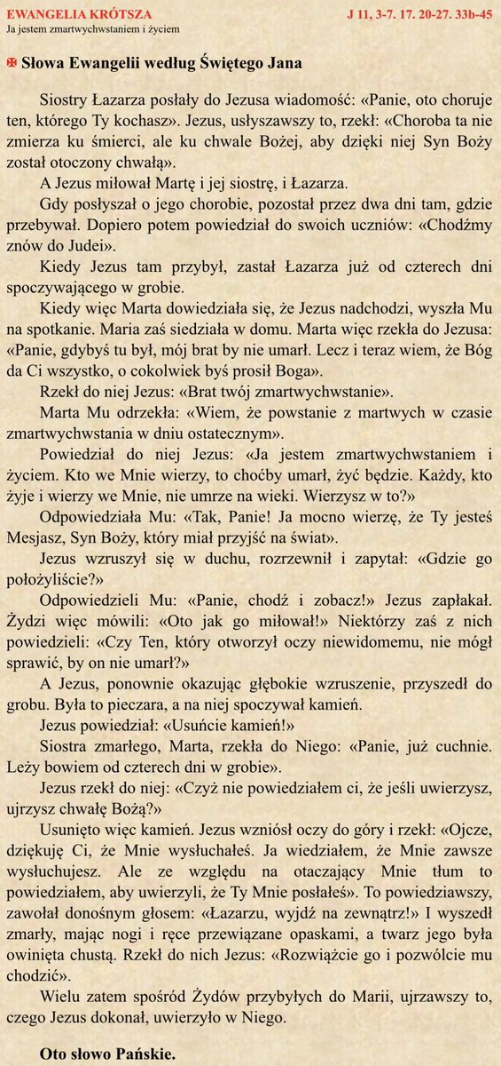 V Niedz. Wielkiego Postu
W kościołach krzyże już zasłonięte. Zostaje nam 10 dni do przeżycia Świętego Triduum Paschalnego.
Przygotujmy się, abyśmy przepełnieni pamiątką Ostatniej Wieczerzy, pełni nadziei odkryli na nowo wartość Krzyża Jezusa w życiu.
Przejść przez krzyż do życia.