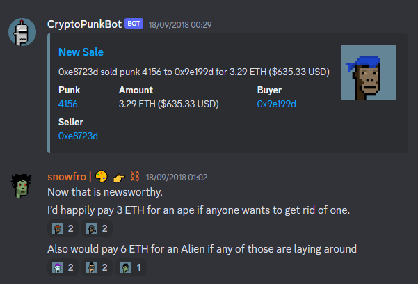 Loopify's tweet photo. ever so often i like to go back to the cryptopunks discord, which is a part of nft history forever, and view old messages https://t.co/ERYbBi61KK