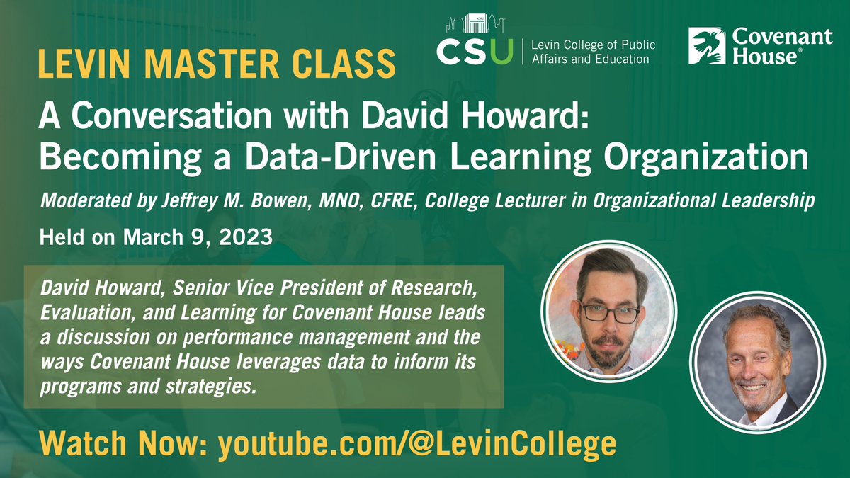 CSULevinCollege's tweet photo. Watch Now- A Conversation with David Howard: Becoming a Data-Driven Learning Organization.
https://t.co/Zoi3v5IapD https://t.co/8EBRUANX4I