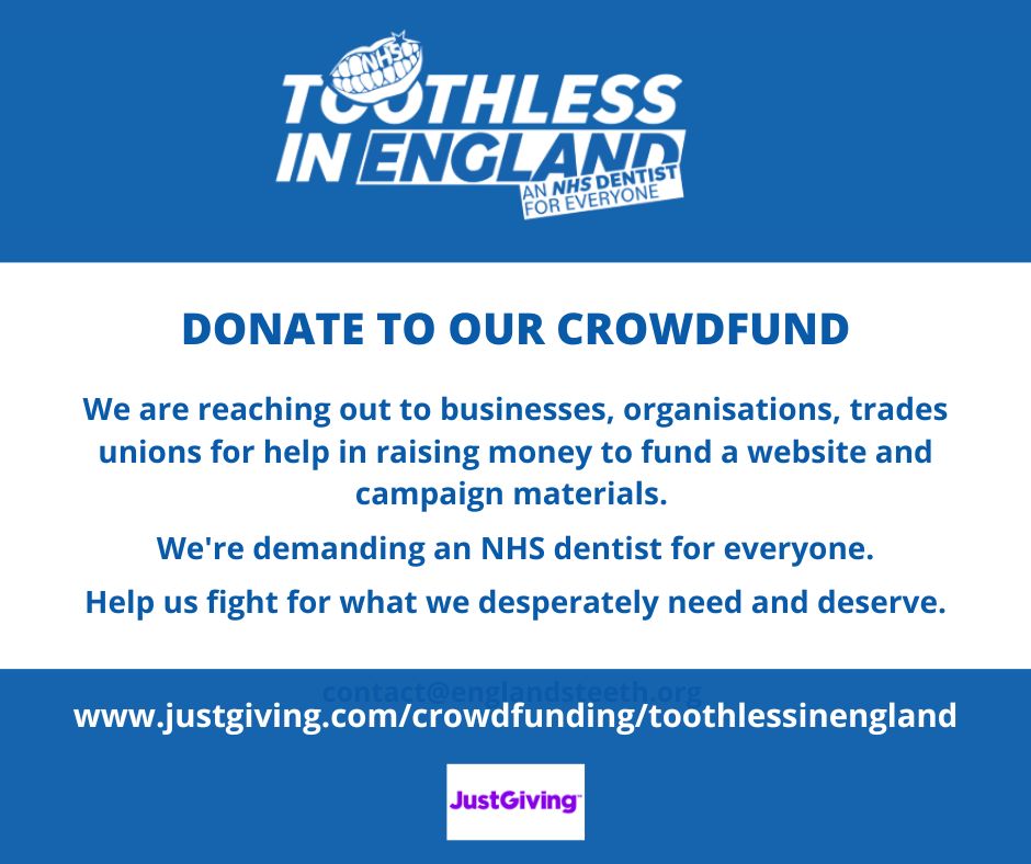 englandsteeth's tweet photo. 🦷 Help us raise money to keep fighting for what we all desperately need and deserve!

https://t.co/95Q5IH4QZE 
#crowdfund #JustGiving #dentist https://t.co/r7Y1PLvQ0F