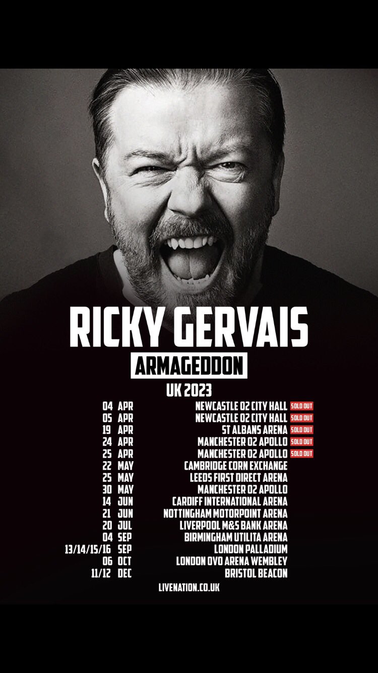 Ricky Gervais on Twitter "More UK Dates! Tickets on Sale Friday 10am