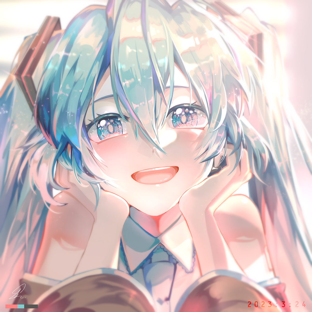 hatsune miku 1girl solo twintails long hair smile necktie open mouth  illustration images