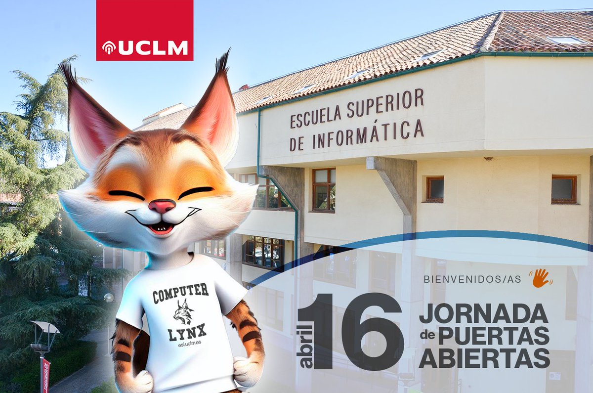 ES. Informática UCLM (@esiuclm) on Twitter photo 👋 ¡FAMILIAS! - el 16 de abril 🗓️ os recibiremos con los brazos abiertos en la Jornada de Puertas Abiertas y la Feria Estudia en #UCLM. ¿Deseas estudiar #IngenieríaInformática el curso 2023-2024? #PuertasAbiertasUCLM
¡Apúntate! 👉 esi.uclm.es/index.php/2023…
Difunde ❤️🔁 (🎁-24h) 👋 ¡FAMILIAS! - el 16 de abril 🗓️ os recibiremos con los brazos abiertos en la Jornada de Puertas Abiertas y la Feria Estudia en #UCLM. ¿Deseas estudiar #IngenieríaInformática el curso 2023-2024? #PuertasAbiertasUCLM
¡Apúntate! 👉 esi.uclm.es/index.php/2023…
Difunde ❤️🔁 (🎁-24h)