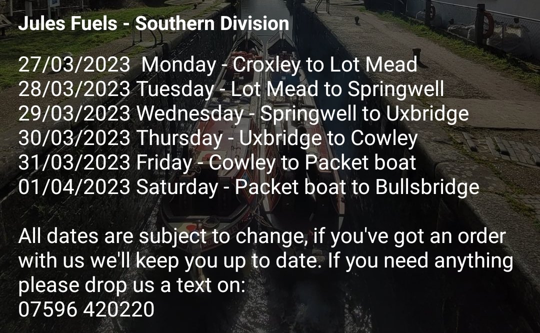 FuelsJules's tweet photo. Morning all, we'll be setting of south from Croxley tomorrow heading down to Bullsbridge over the next few days, drop us a message if you need anything:
07596 420220 https://t.co/I4mAfT7M1K