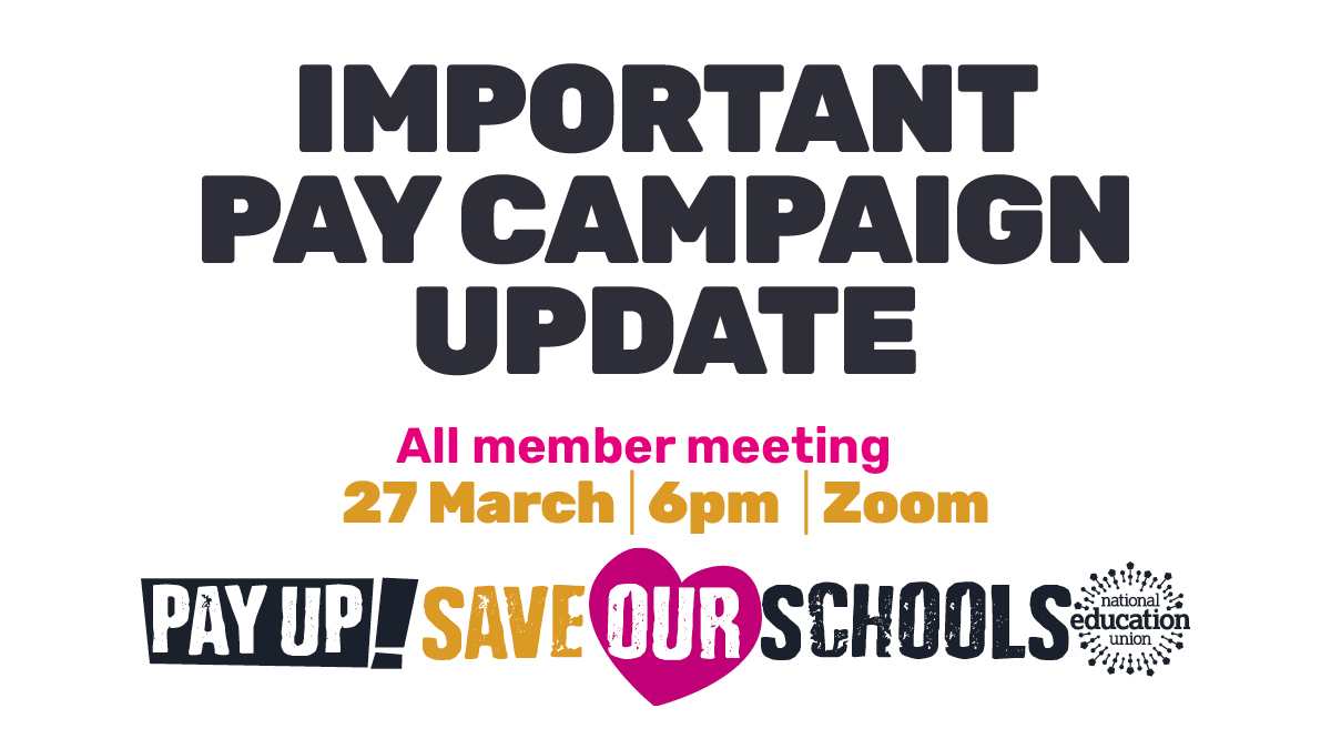 🚨 IMPORTANT PAY CAMPAIGN UPDATE 🚨

🗓️ Tomorrow, 27 March
🕕 6pm

Register here&gt;&gt; bit.ly/3TK6PGm
#PayUp #SaveOurSchools