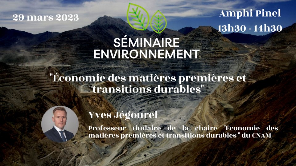 🍃 Dans le cadre des séminaires environnement organisés par l'ADDAM, Yves JEGOUREL interviendra le 29 mars de 13h30 à 14h30 au campus de Paris.

👉 Le séminaire sera également diffusé en visioconférence. Pour y assister à distance, rendez-vous ici : bit.ly/42AS4K8