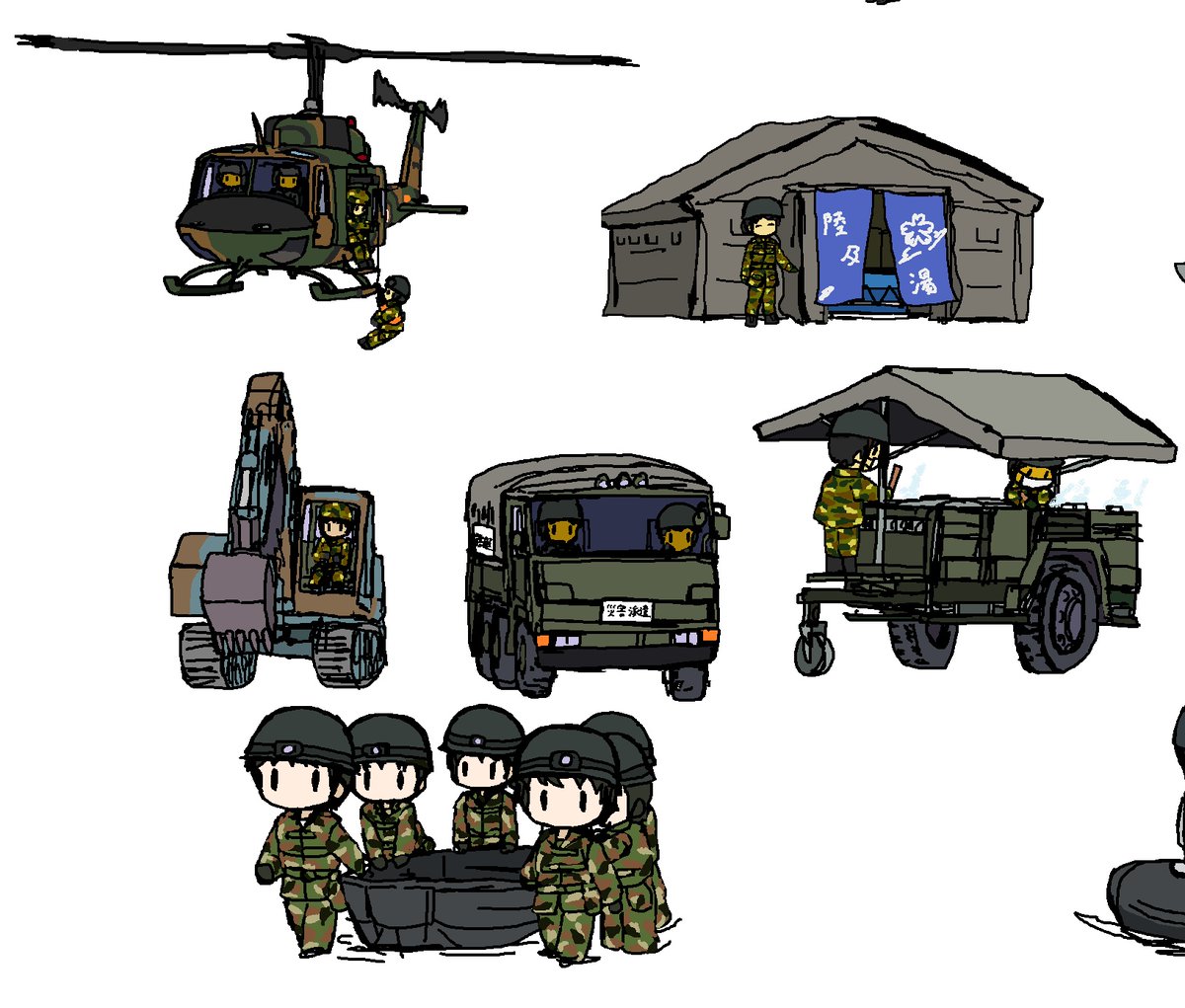 military uniform military uniform multiple girls ground vehicle camouflage helmet  illustration images