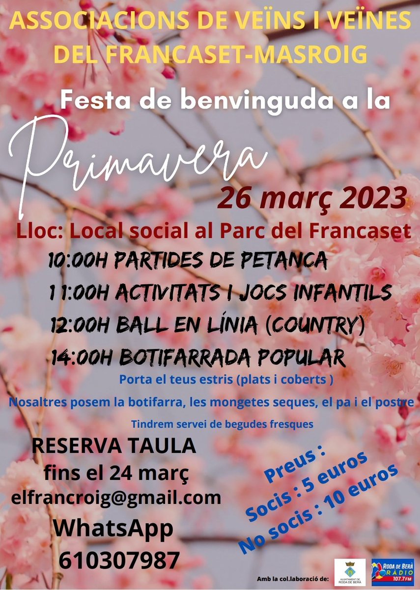 ElFrancRoig's tweet photo. Bon día ja estàen marxa la Festa de la Primavera al Francaset-MasRoig #rodabera #Primavera #festa #botifarrada https://t.co/nAu1izoSiH