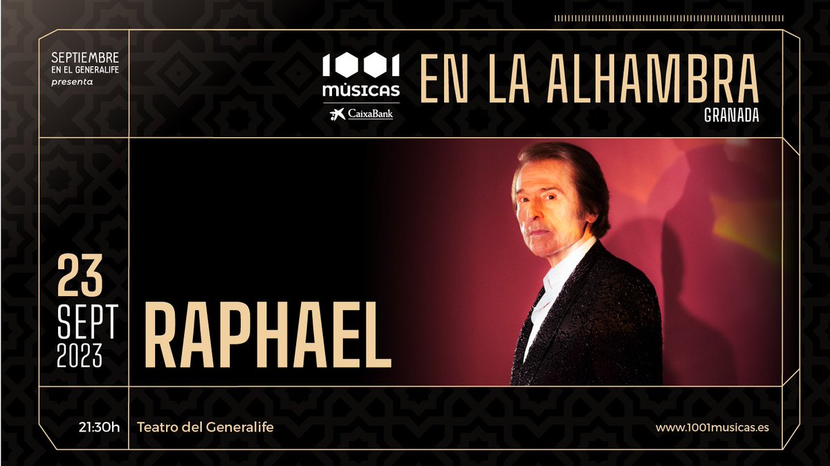 El 23 de septiembre <a href="/RAPHAELartista/">𝗥𝗔𝗣𝗛𝗔𝗘𝗟</a> en Granada con su nueva #GiraVictoria !! Entradas ya disponibles en: ticketmaster.es/event/34313?su…
#1001músicas
