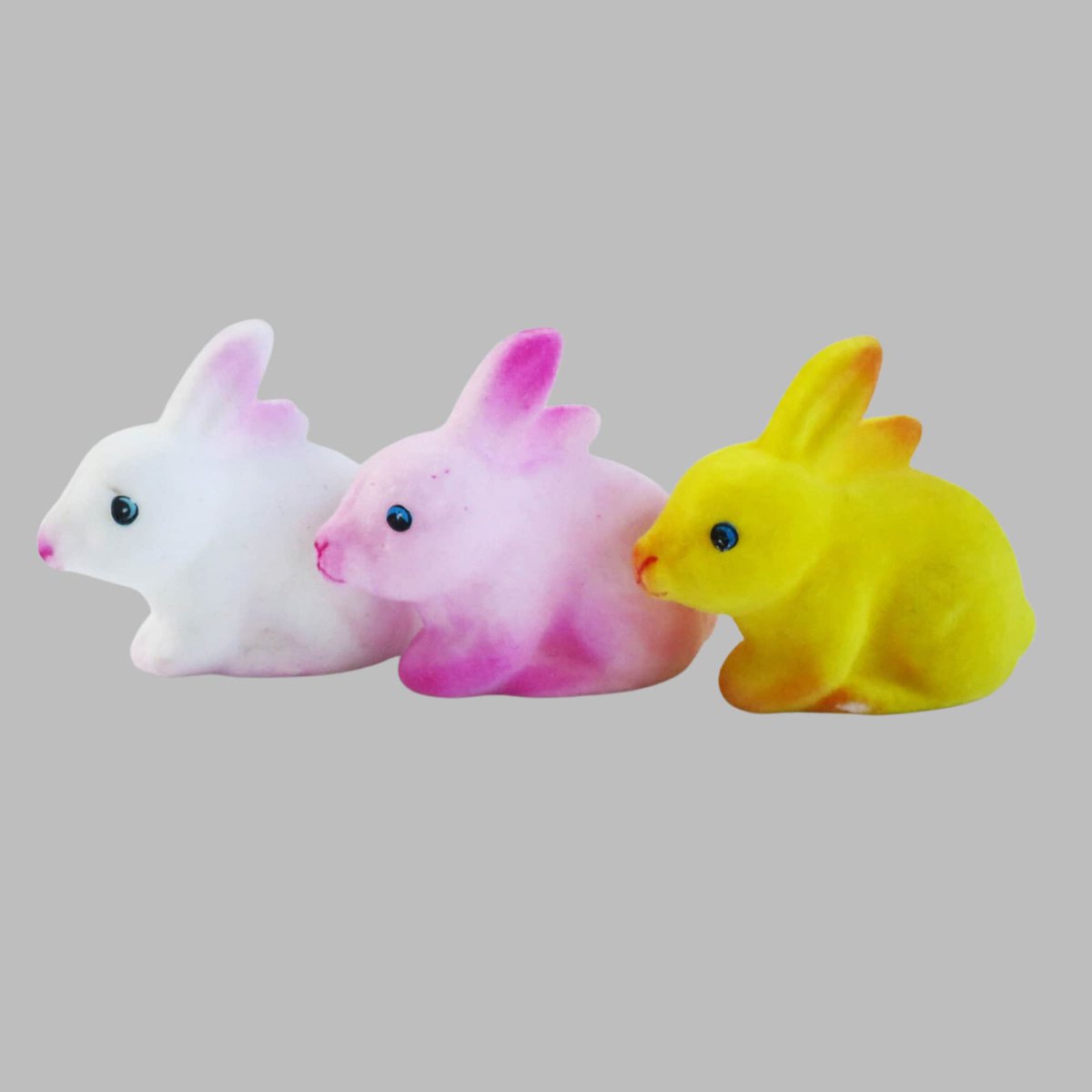 Mini Flocked Bunnies Set of 3, Pink, White, Yellow 1 3/4 inch Rabbit Figures tuppu.net/7c387f64 #Vintage4Sale #EtsyteamUnity #SMILEtt23 #SpringWreath