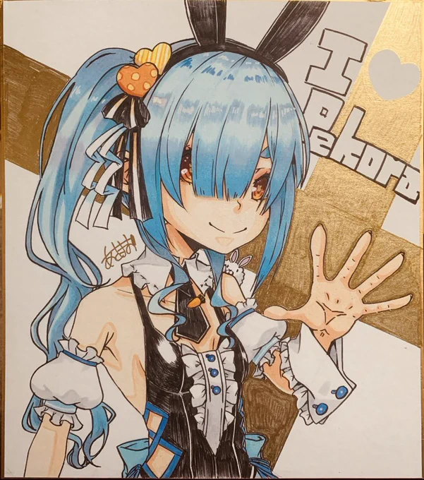 サイドテールペコちゃんもキュートでかわいいのです\\\\٩( 'ω' )و ////色紙描くのたーのしー#ぺこらーと #hololive_art 