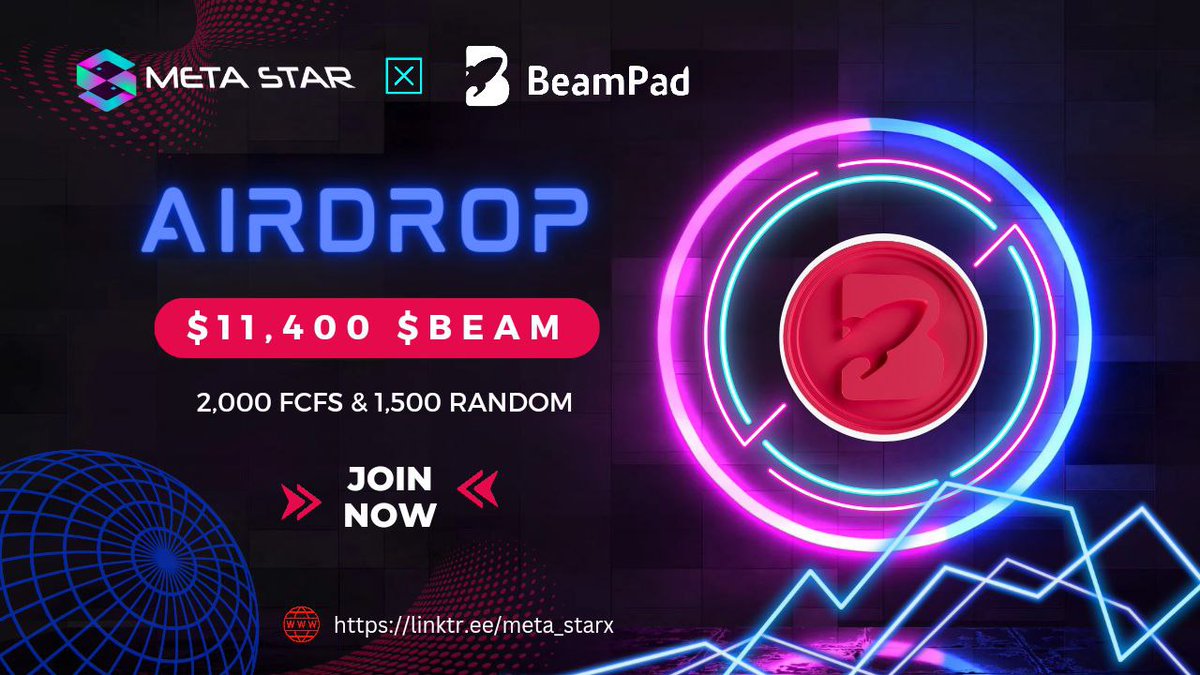 📣📣 Beampad x META STAR #fcfs #Airdrop

🏆 Reward -- 11,400 $BEAM Tokens PRICE POOL 😍😍

✅ Follow <a href="/META_STARx/">META STAR</a> &amp; @beampadco
✅ Like, RT &amp; Tag 3 Friends
➡️ Finish Gleam : gleam.io/Ck2hq/beampad-…

⏰ End 5th April

#Airdrop #Giveaway #FCFS #NFTGiveaway #Crypto #IDO #BSC #BNB