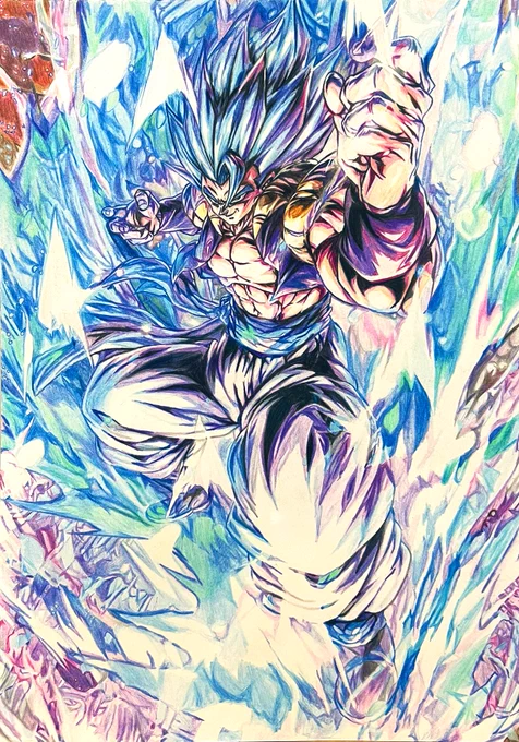 やっと完成しました時間かかりました#ドラゴンボール超#レジェンズ#ゴジータブルーUL#色鉛筆#模写 