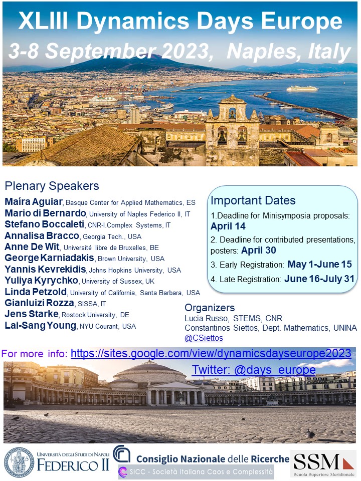 days_europe's tweet image. The deadline for the submission of minisymposia proposals, oral and poster contributions for the #DDEU23 conference is approaching! For more info visit: sites.google.com/view/dynamicsd… #DynamicsDaysEurope  
@days_europe #dynamicalsystems   #complexsystems #machinelearning