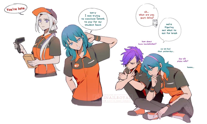 we love minimum wage 7-11 Edelgard, Byleth and Shez https://t.co/Wfnz5ALz81 