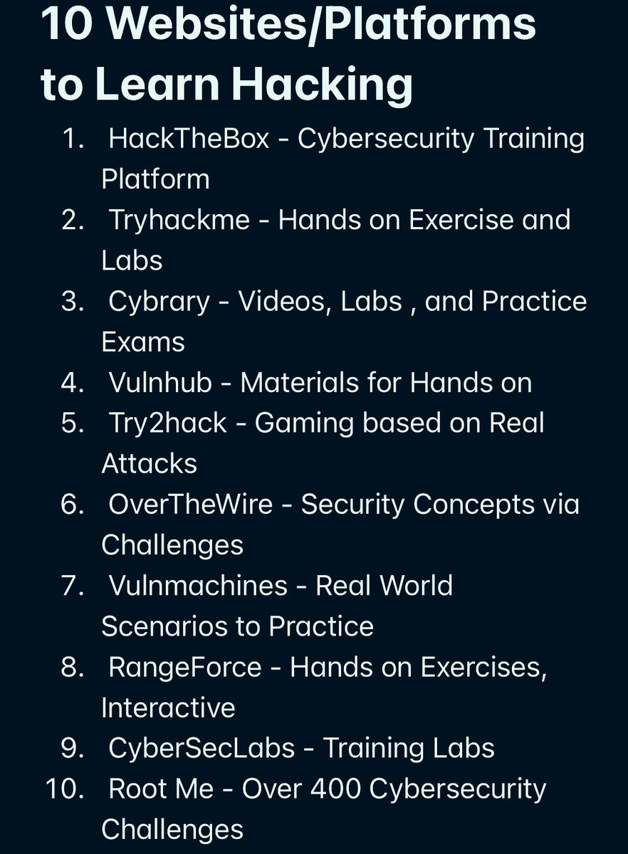 SecurityTrybe's tweet image. 10 Websites/Platforms to Learn Hacking 

#Cybersecurity #infosec #Hacking #bugbounty #Career #community #tech
