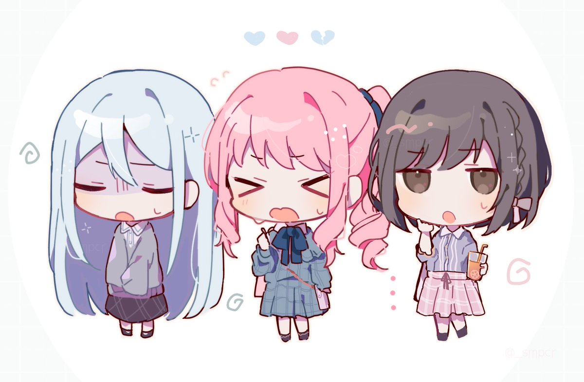 1other light blue hair pink hair long hair androgynous > < chibi  illustration images