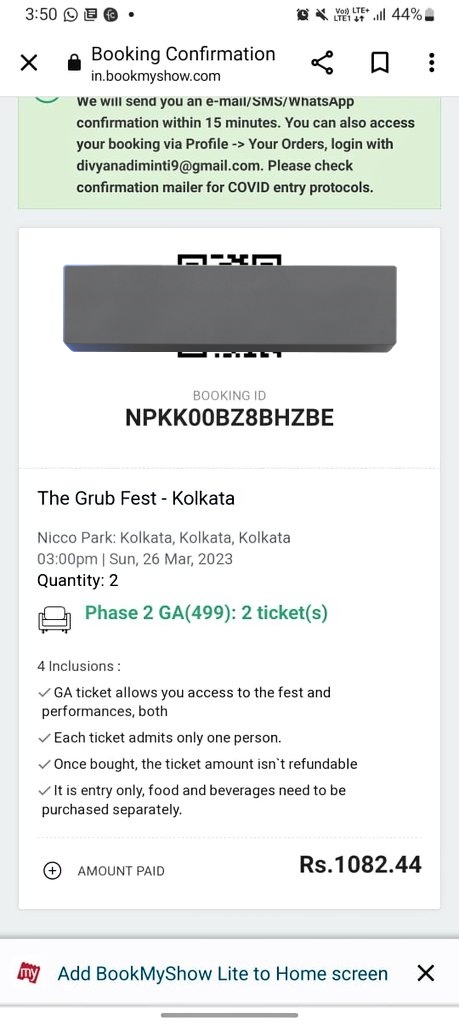 I have two tickets for kolkata the grub fest 
26.03.2023
will sell it at discounted price.

#ehsaasindialive #illusionevents_exclusive #thegrubfest #kolkata