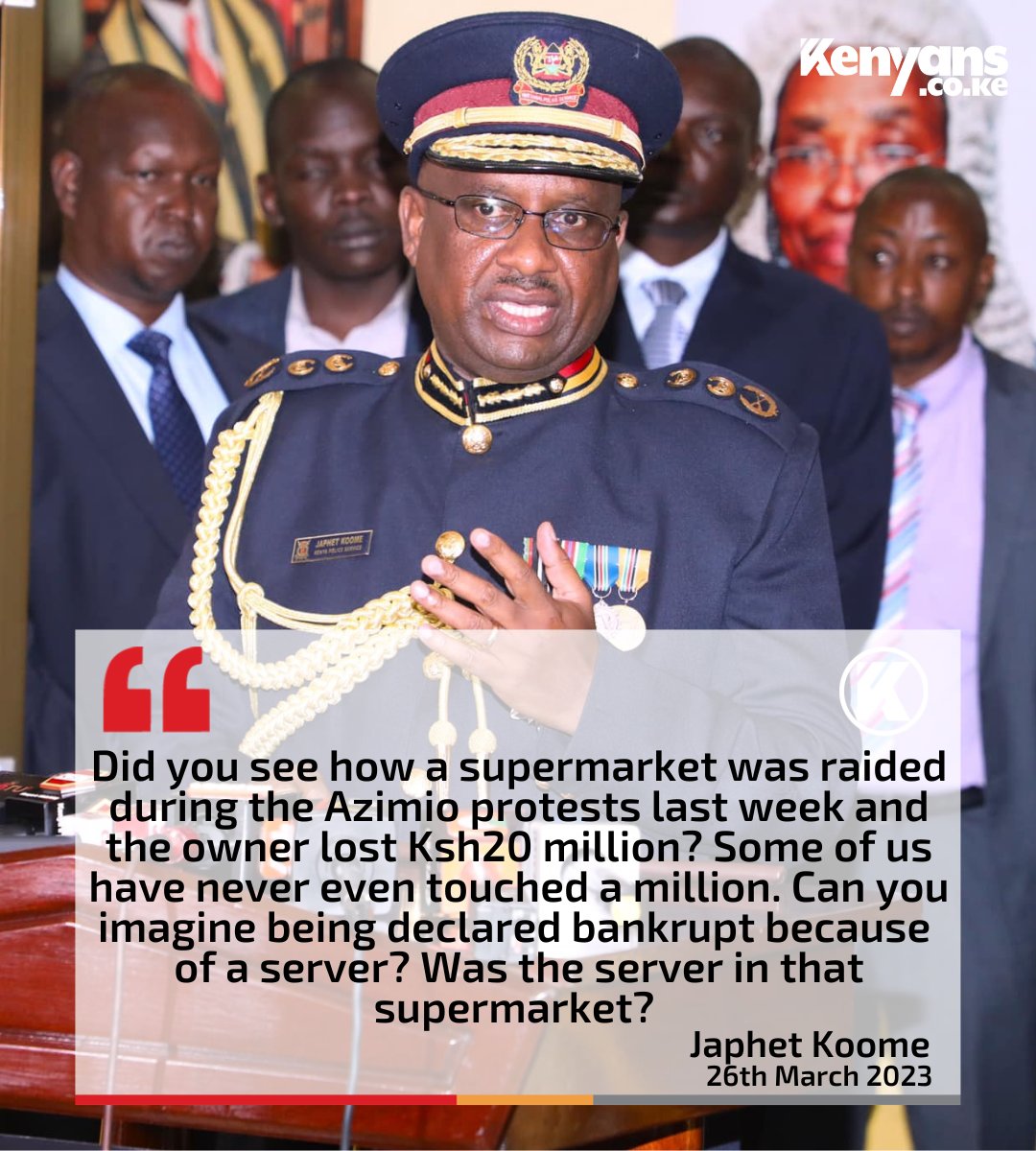 Kenyans's tweet photo. Some of us have never touched Ksh1 million -  IG Koome https://t.co/JkbPt3HNfU