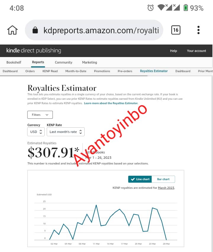 Ayan_toyinbo's tweet photo. "Do not despise the days of small beginning" the Bible says.
Jesusdidit again!!
$300+ 🥰
Thank you bosses
@adonikesly @Muhammad_one_
#Amazon_kdp is a goldmine. https://t.co/ShUv1rAMOm