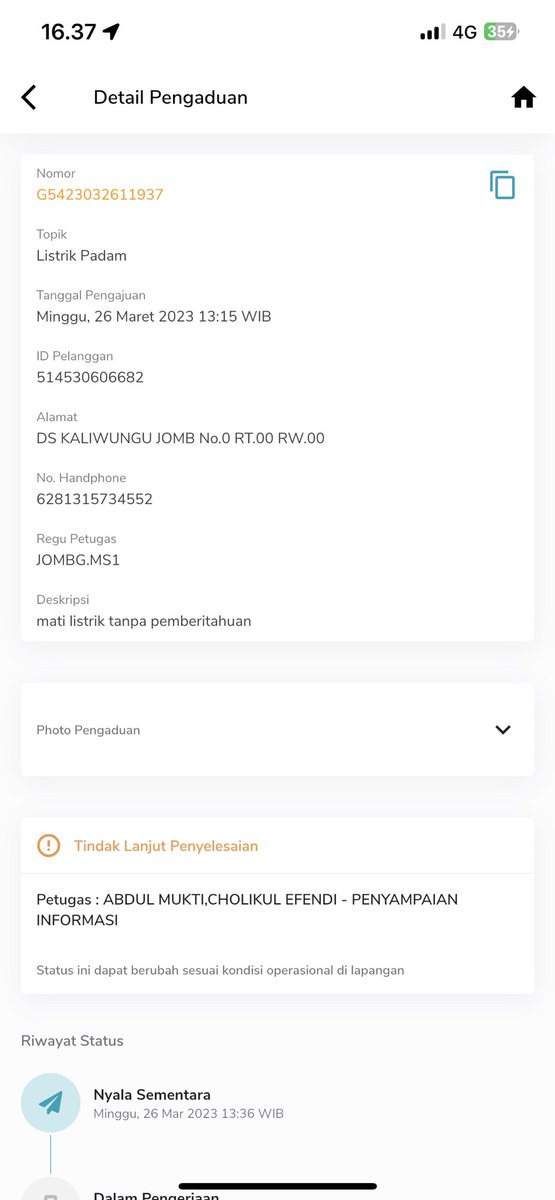 neonbox90's tweet photo. Pelayanannya sangat bagus mati listrik 3 jam, bikin pengaduan status listrik menyala, bikin 2 kali pengaduan malah dibatalkan sama petugasnya @pln_123 #pln #jombang https://t.co/5pF6m7dzTZ