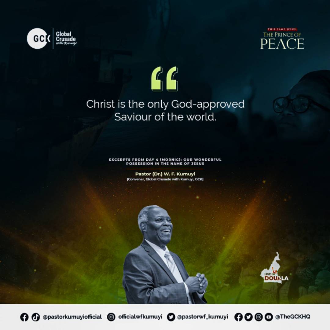 TheGCKHQ's tweet photo. Christ is the only God-approved Saviour of the world.

#GCK 
#GCKinCameroon
#GlobalCrusadewithKumuyi
#KumuyiInCameroon https://t.co/bLevVKSxkh