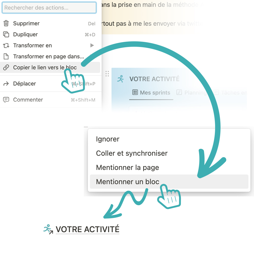Dans <a href="/NotionHQ/">Notion</a>, tu peux mentionner un bloc qui vient d’une autre page. En fonction du type de bloc, Notion reprendra son titre, son icone ou son contenu. Pratique si tu veux y faire référence sans pour autant utiliser les blocs synchronisés. #NotionTips #notiontwt