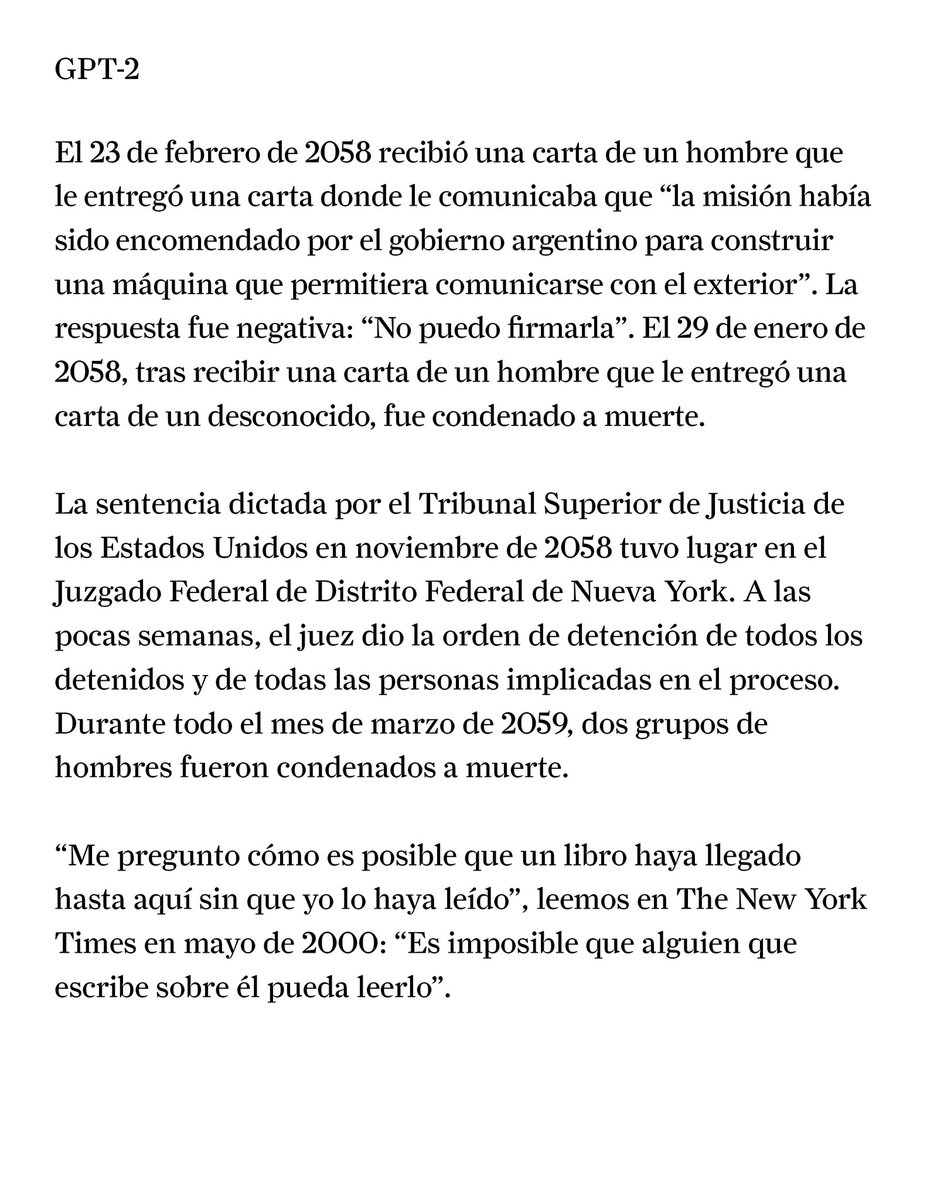 jorgecarrion21's tweet photo. “Los campos electromagnéticos” acaba con un cuento escrito por ChatGPT3 a partir de la idea de que seré juzgado por traición a la humanidad. Estos son los cuentos que escribieron GPT2, GPT3 y GPT4 a partir del mismo argumento el viernes en @Nollegiu @tallerestampa @cajanegraedit https://t.co/3U6wRVs2m6