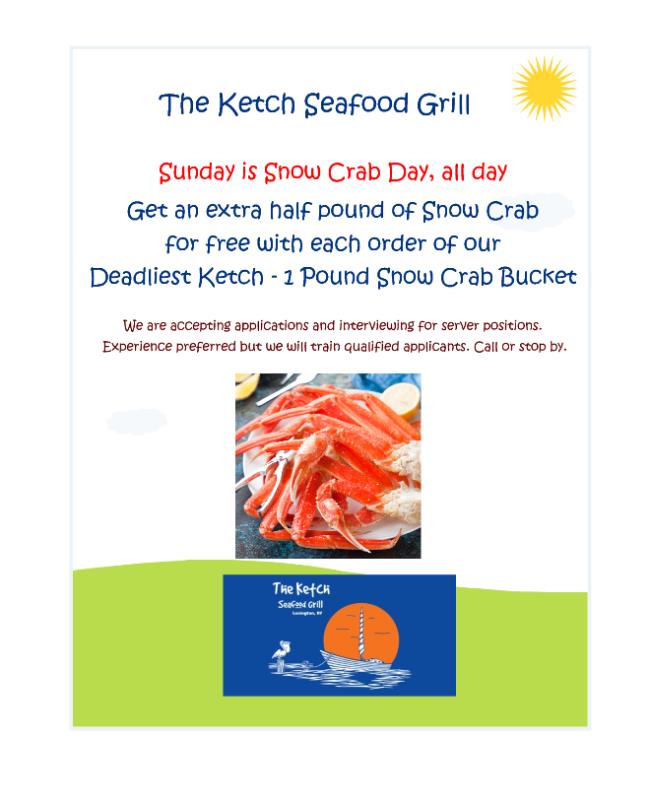 KetchSeafood's tweet photo. Free Snow Crab on Sundays at The Ketch https://t.co/WCpK8sy8VS