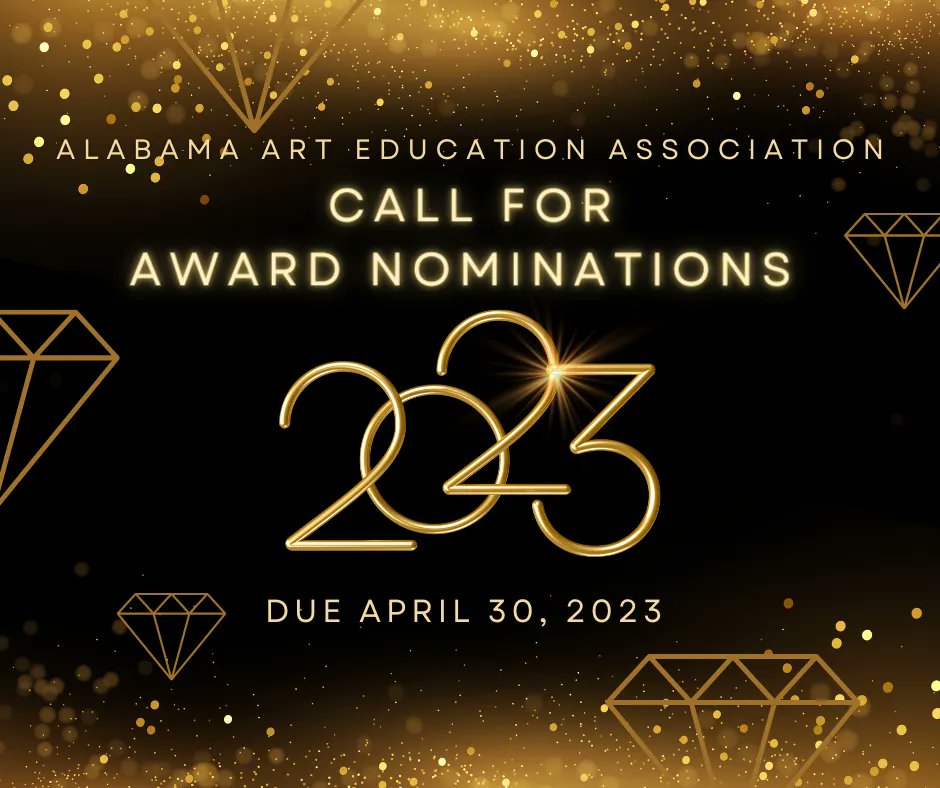 2 weeks left to nominate for state awards including:
Elementary Art Educator, Museum Art Educator, Supervision/Administration Award, Rising Stars Award for Secondary Student interested in ArtEd, Alabama Art Educator of the Year...AND MORE!

NOM FORM: buff.ly/3Jut2DI