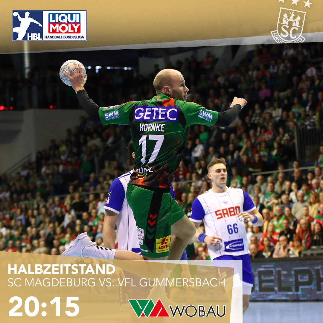 SCMagdeburg's tweet photo. Halbzeit ⌛

Wir führen zur Pause mit 20:15 gegen den VfL Gummersbach. 
_____
#scmhuja I 📸 Franzi Gora https://t.co/gqXnbPWxGh