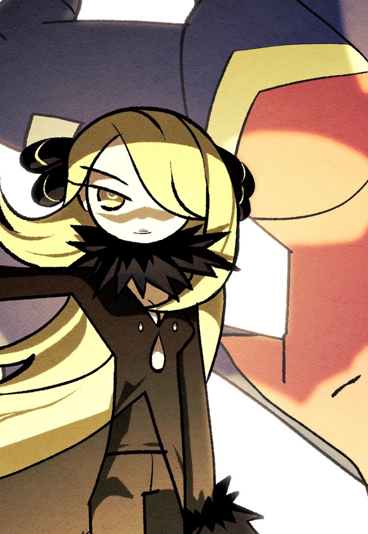 cynthia (pokemon) 1girl blonde hair pokemon (creature) long hair hair over one eye hair ornament coat  illustration images