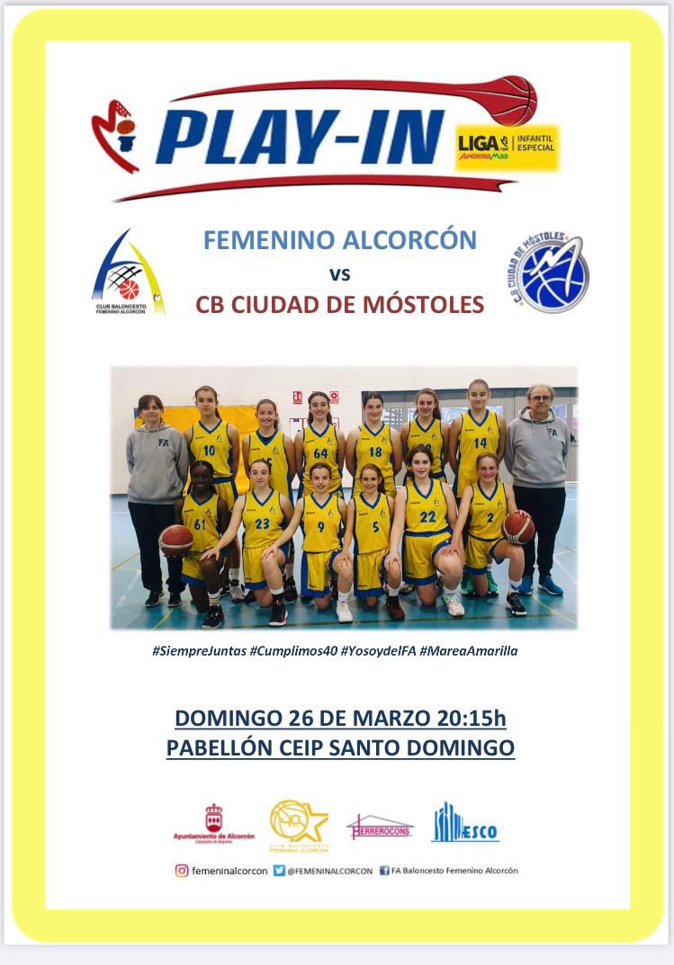 Toda la marea amarilla está citada 📍Sto Domingo a las 20:15 xa animar a nuestro Infantil B q se juega contra @CBCMostoles entrar en Playoffs 💥☄️ El FA cierra la jornada con un partidazo!! No te lo puedes perder!! 💛💙 #yosoydelFA #pasitoapasito #yellowpower